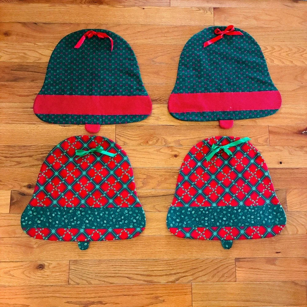 Vintage Christmas Bell Placemats Set 4 Handmade Fabric Holiday Cottagecore